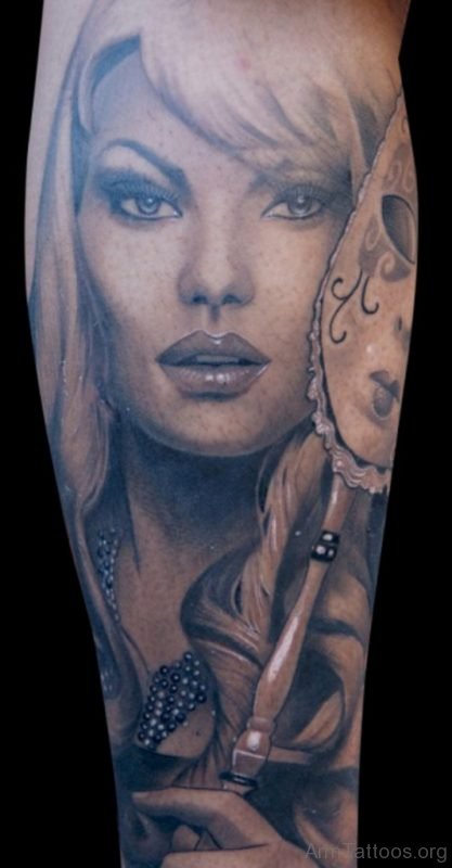 Funky Girl Portrait Tattoo On Arm 