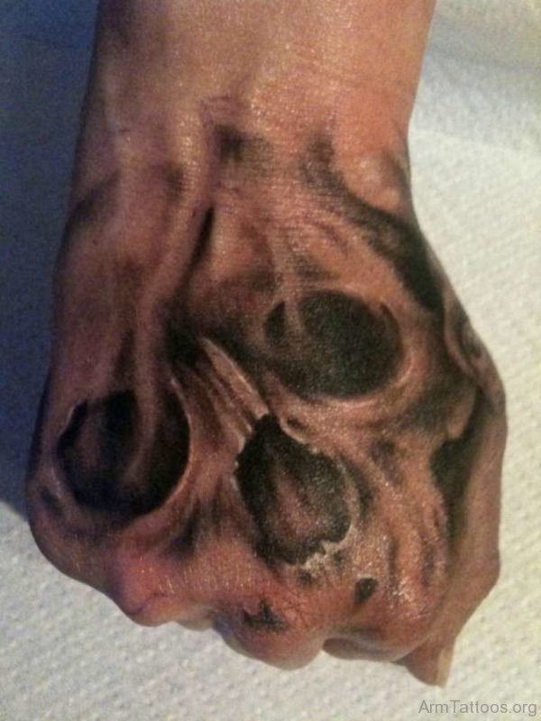Funky Skull Tattoo Design On Hand