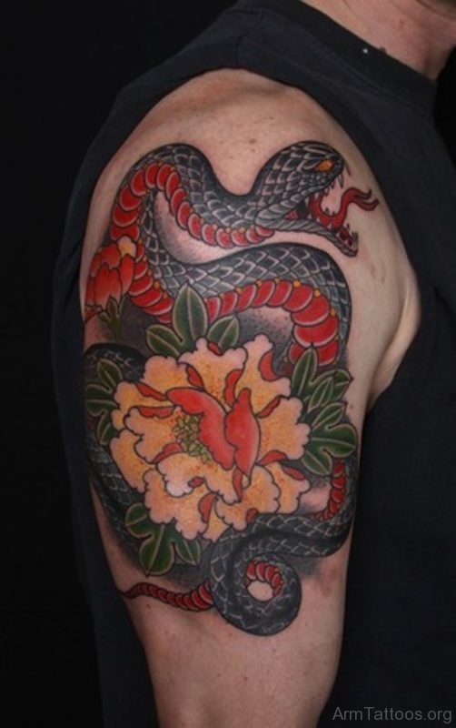 Funky Snake Tattoo On Shoulder