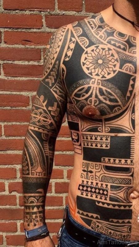 Funky Tribal Tattoo On Full Sleeve