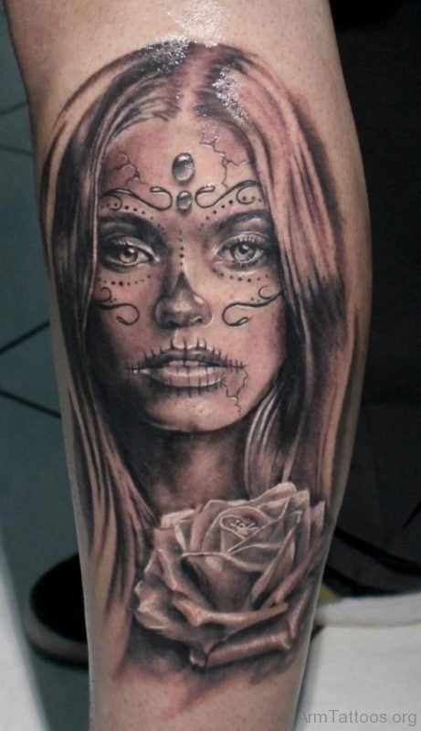 Girl Portrait Tattoo On Arm 