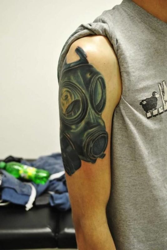 Gas Mask Tattoo Design On Shoulder