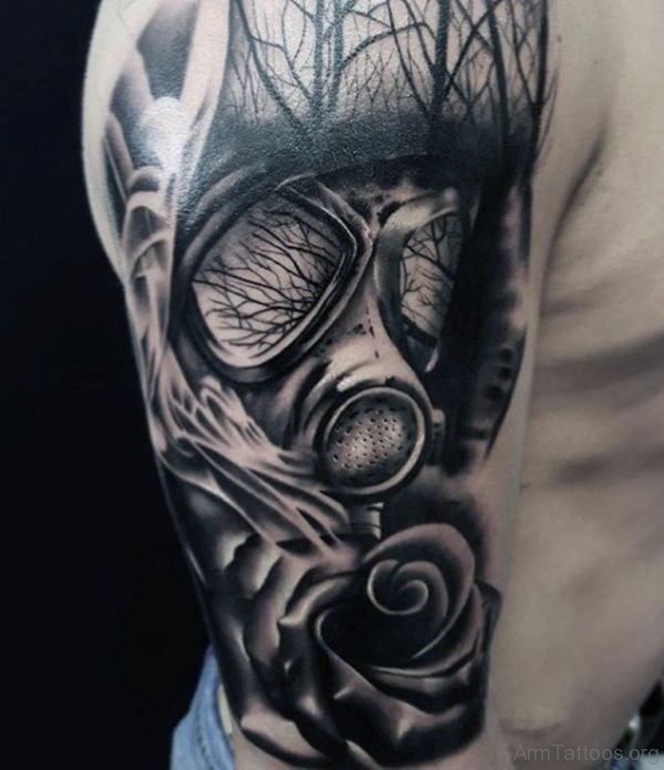 Gas Mask Tattoo On Upper Arm