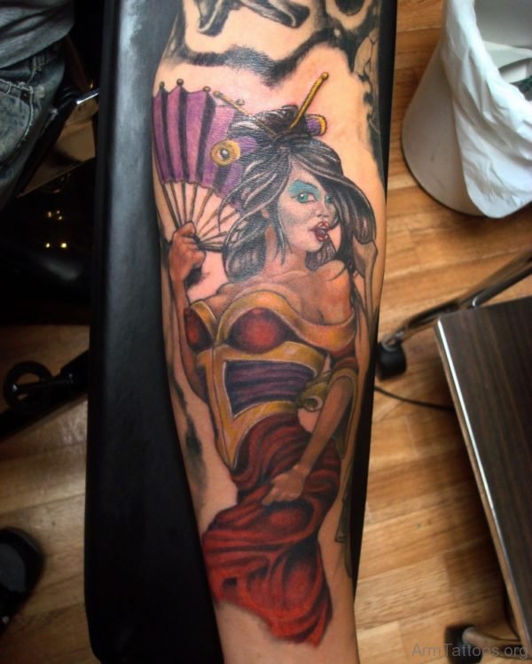 Geisha Pinup Tattoo On Arm