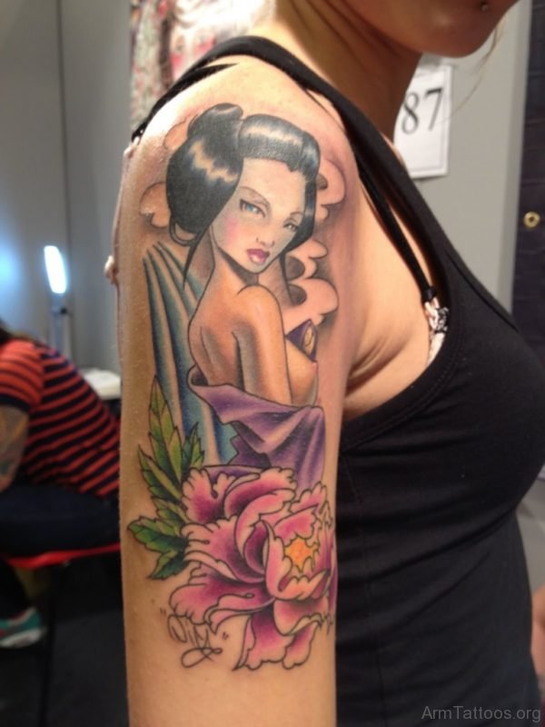 Geisha Samurai Tattoo On Arm 