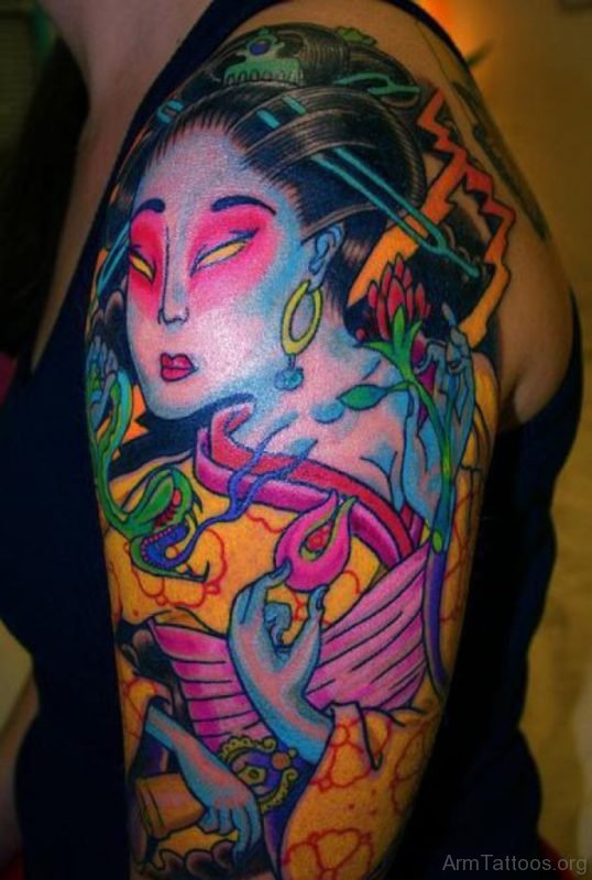 Geisha Tattoo For Girls On Left Arm 