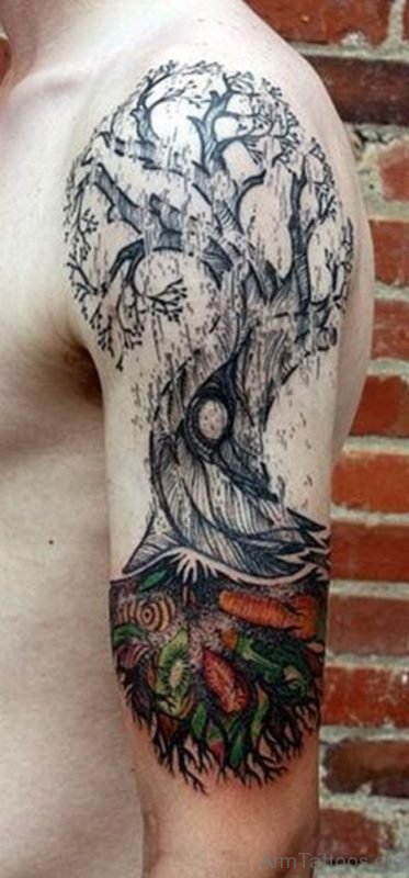 Girl Apple Tree Tattoo On Arm