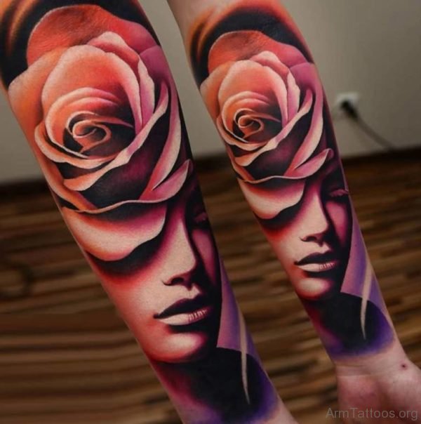 Girl Face Rose Tattoo Design