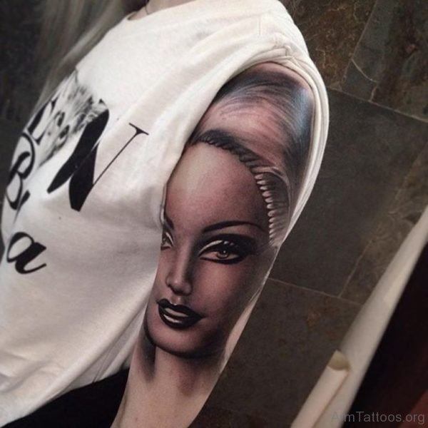Girl Portrait Arm Tattoo 