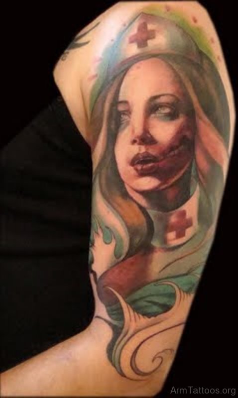 Girl Portrait Tattoo Design On Half Sleeve 