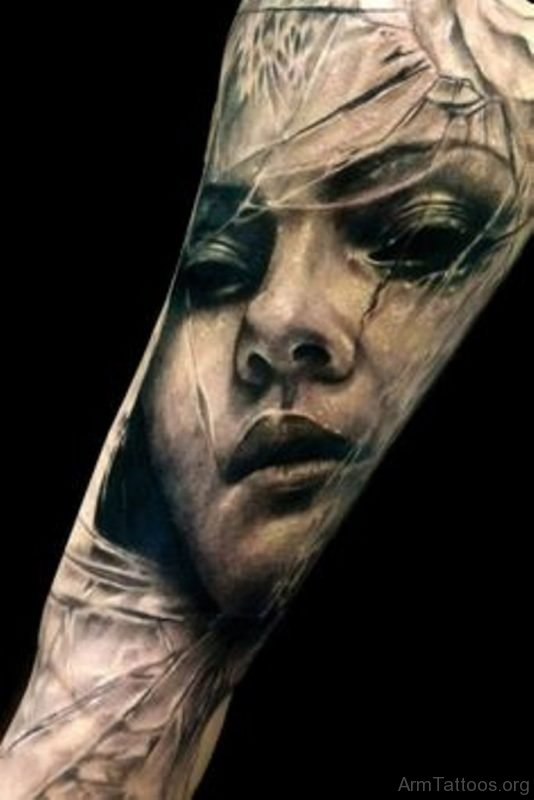 Girl Portrait Tattoo Design On Arm 