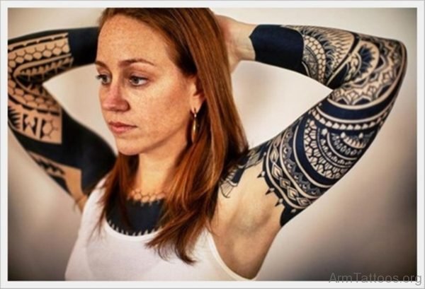 Girl Showing Her Full Sleeve Tattoo