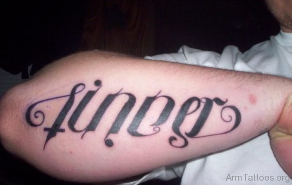 Good Looking Ambigram Tattoo On Arm