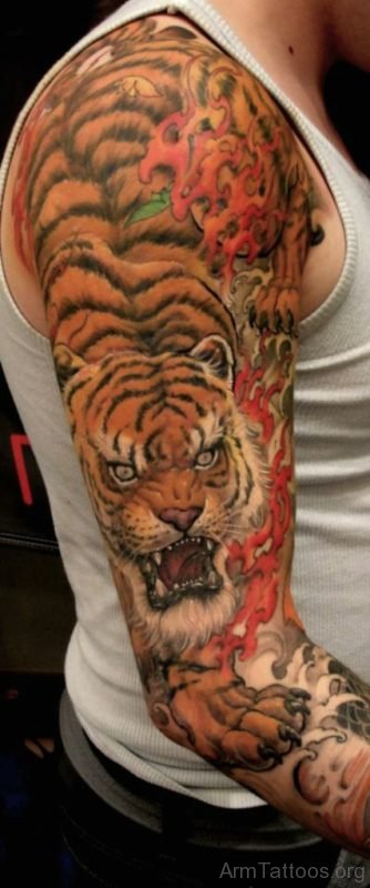 Good Tiger Tattoo On Full Sleeve