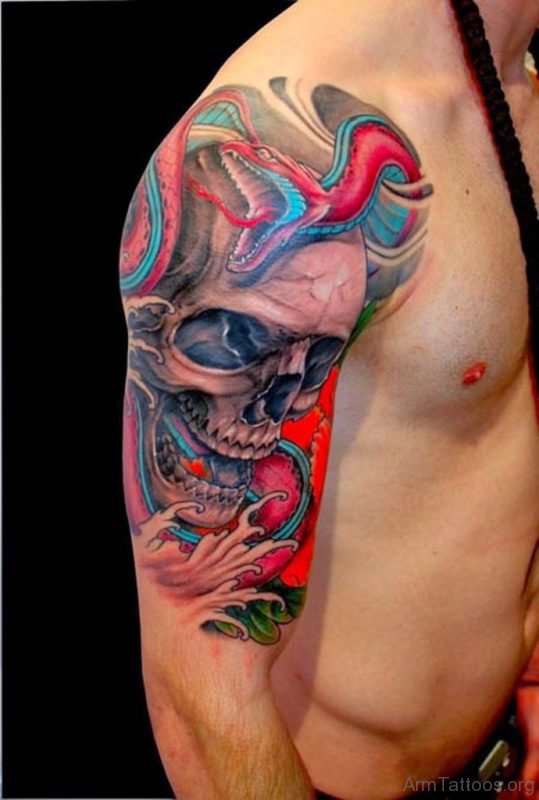 Gorgeous Skull And Snake Tattoo
