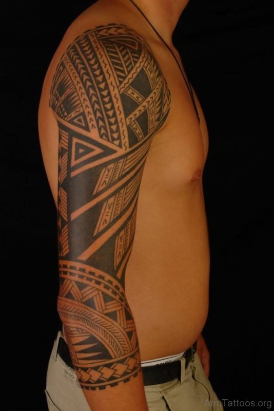 Graceful Tribal Tattoo On Full Sleeve