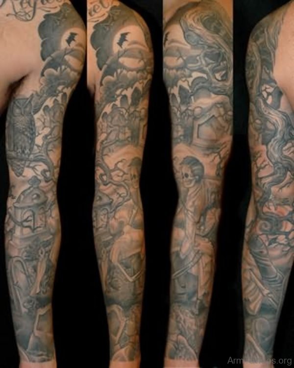 Graveyard Tree Tattoo Design On Arm