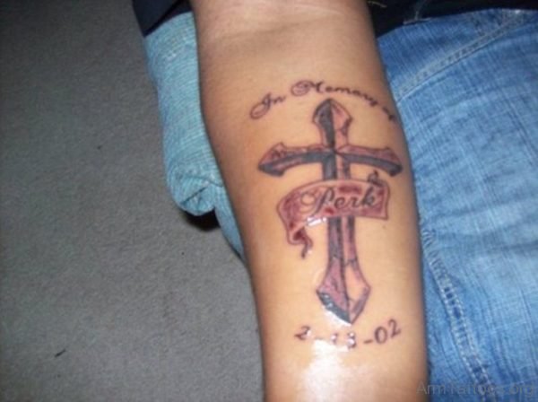 Great Cross Tattoo On Arm Image