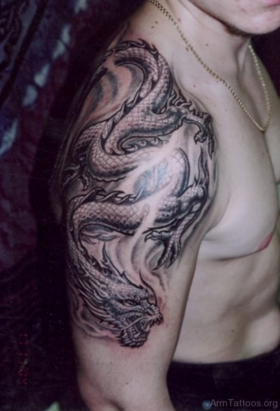 Great Dragon Tattoo On Shoulder