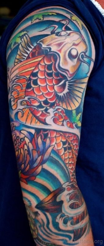 Great Fish Tattoo On Full Sleeve
