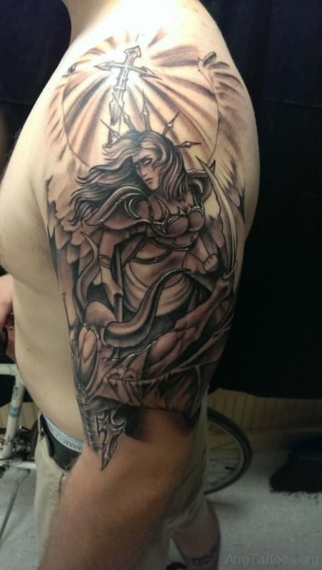 Great Guardian Angel Tattoo On Half Sleeve