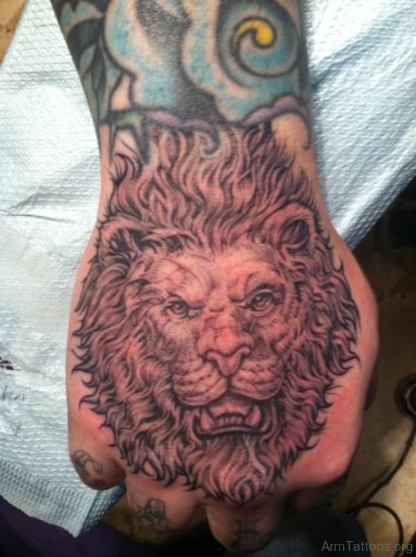Great Lion Tattoo On Hand