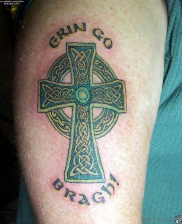 Green Color Cross Tattoo 