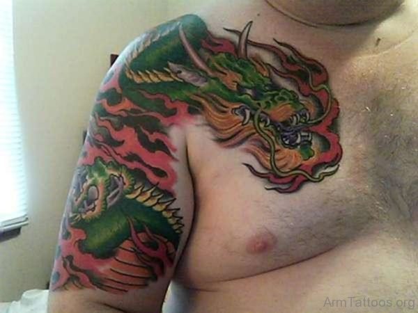 Green Dragon Tattoo On Shoulder