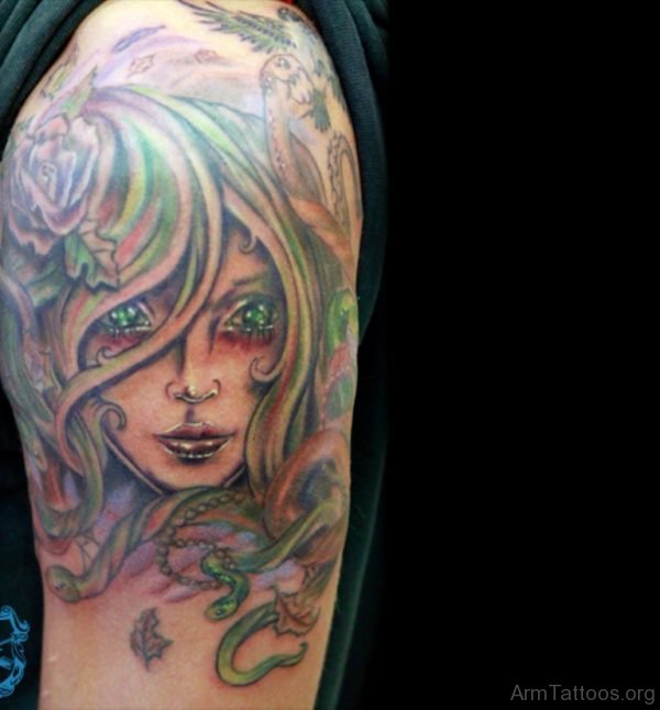 Green Medusa Tattoo For Arm 