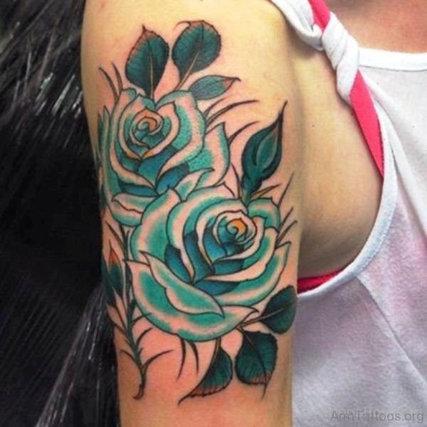 Green Rose Flower Tattoo On Arm 