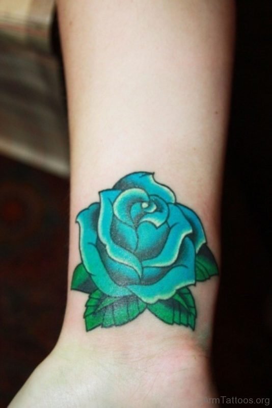 Green Rose Tattoo On Wrist 