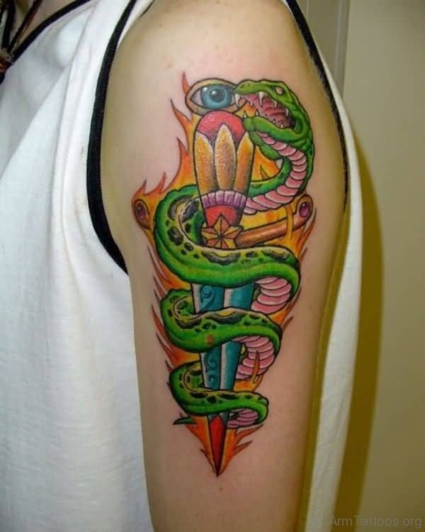 Green Snake And Sword Tattoo