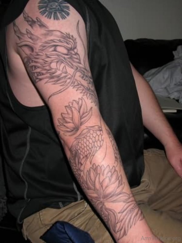 Grey Dragon Tattoo On Arm