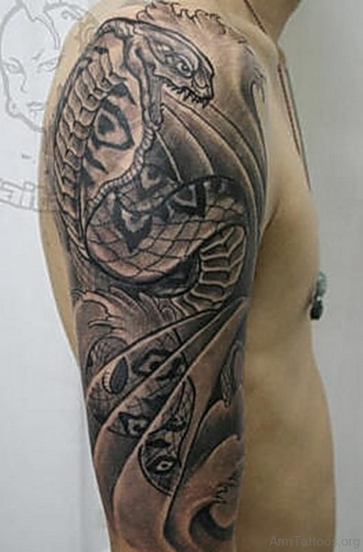 Grey Dragon Tattoo On Shoulder