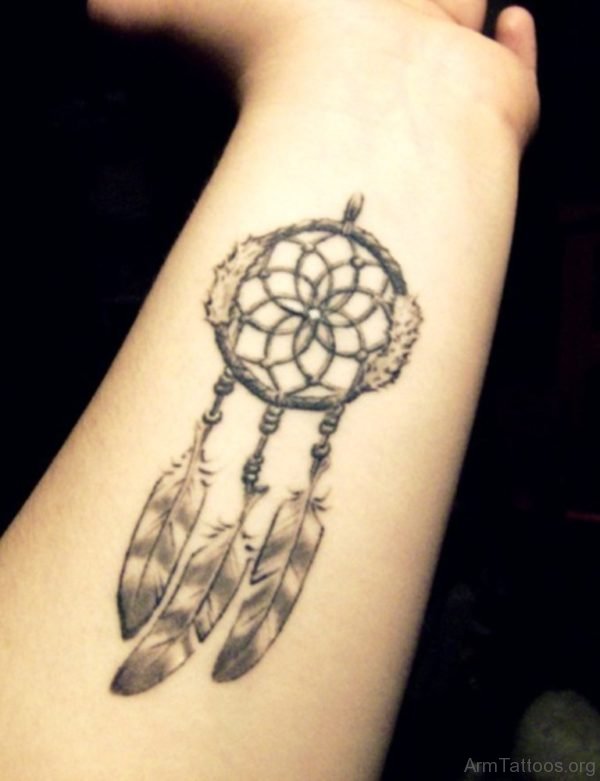 Grey Dreamcatcher Tattoo On Wrist
