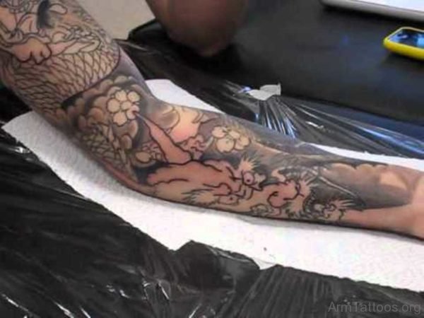 Grey Flower And Dragon Tattoo