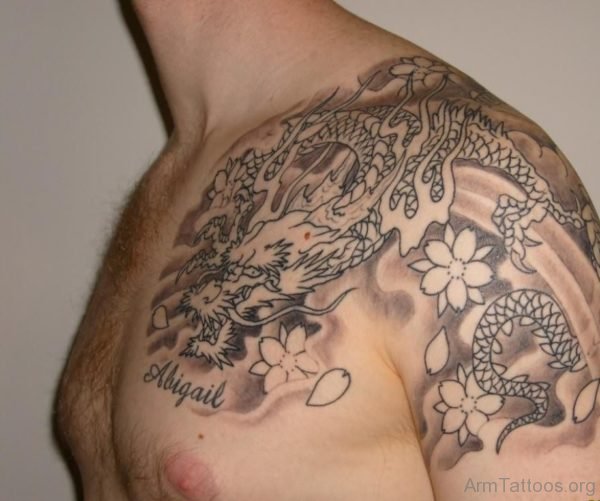 Grey Flower and Dragon Tattoo