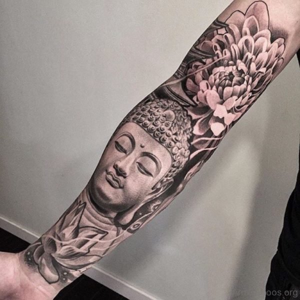 Grey Fowers And Buddha Tattoo