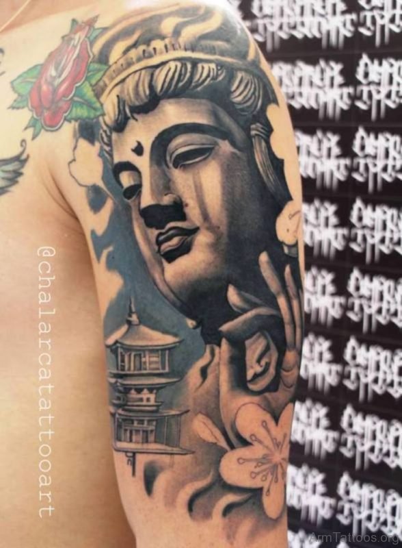 Grey Ink Buddha Tattoo 