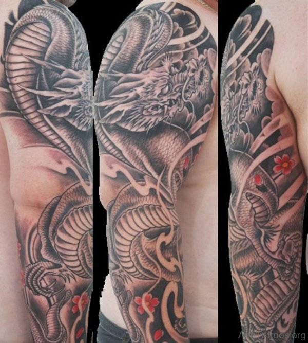 Grey Ink Dragon Tattoo 