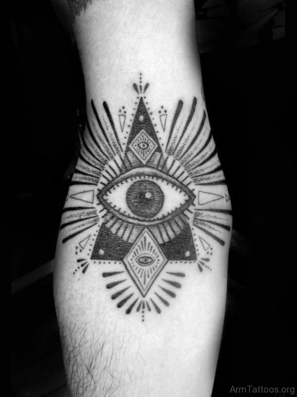 Grey Ink Egyptian Tattoo On Arm