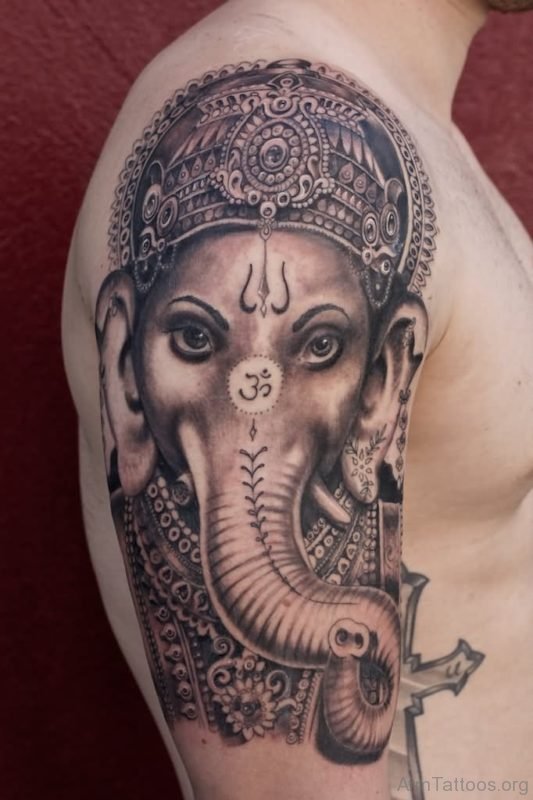 Grey Ink Ganesha Tattoo