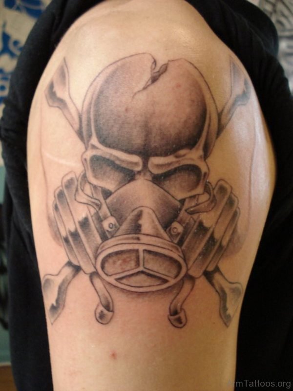 Grey Ink Gas Mask Tattoo 