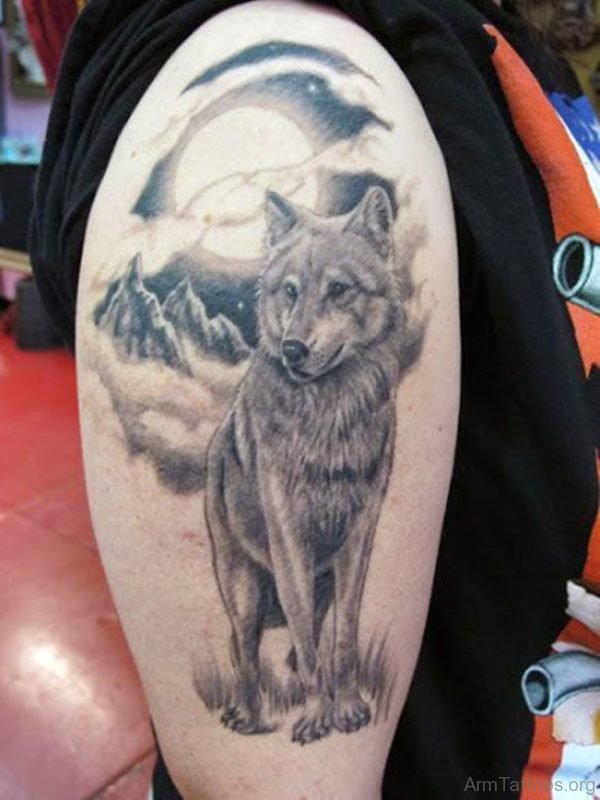 Grey Ink Howling Wolf Head Tattoo