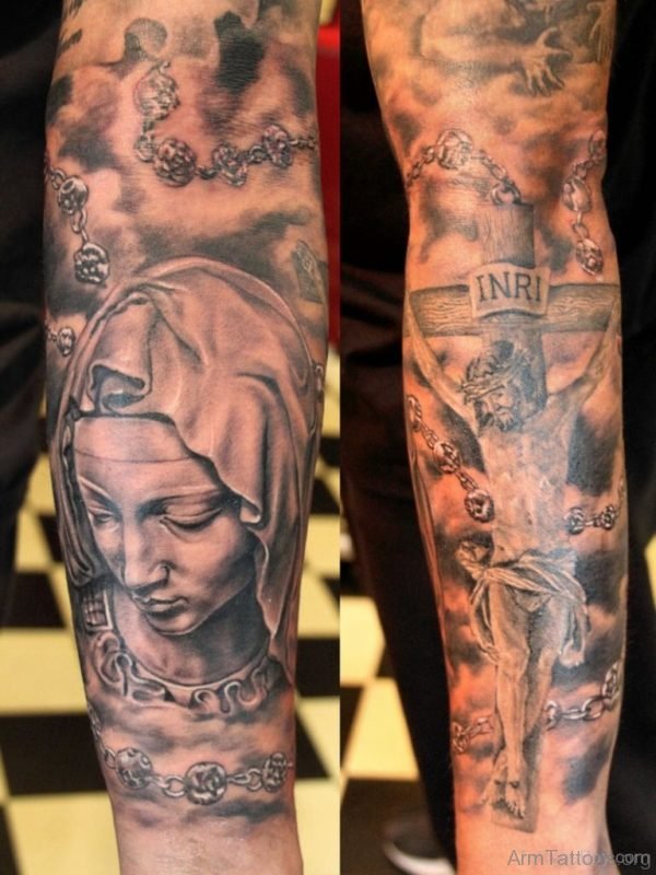 Grey Ink Jesus Tattoo