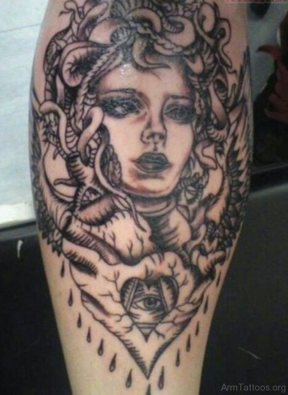 Grey Ink Medusa Tattoo 