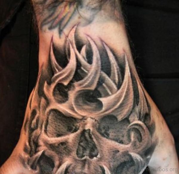 Grey Ink Skull Tattoo