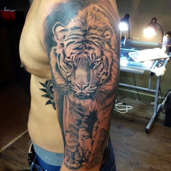 Grey Ink Tiger Tatto Design