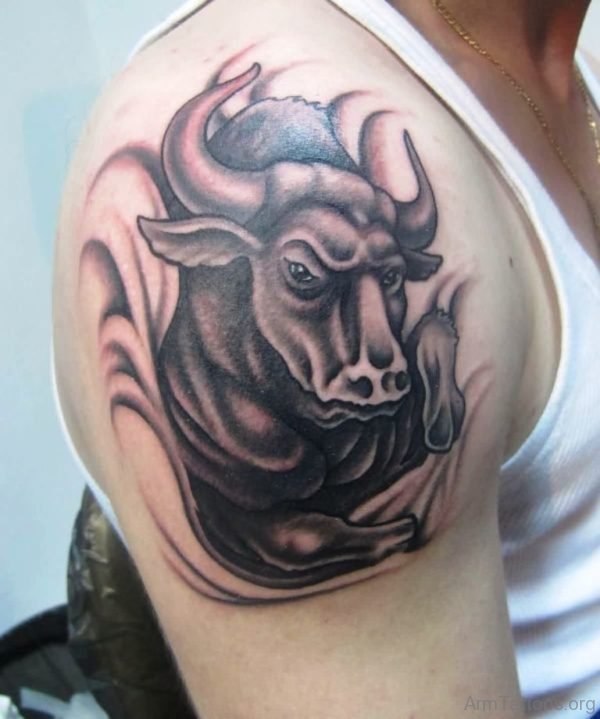 Grey Inked Bull Tattoo