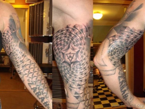 Grey Inked Mandala Tattoo On Full Sleeve